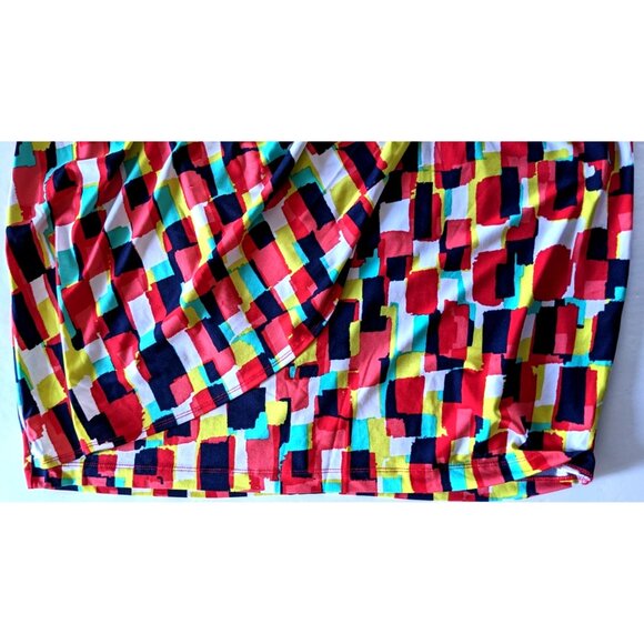 Cato Woman Dress Red Black Yellow Faux Wrap Knee Length Ruched Knit Stretch 16W - Picture 11 of 11